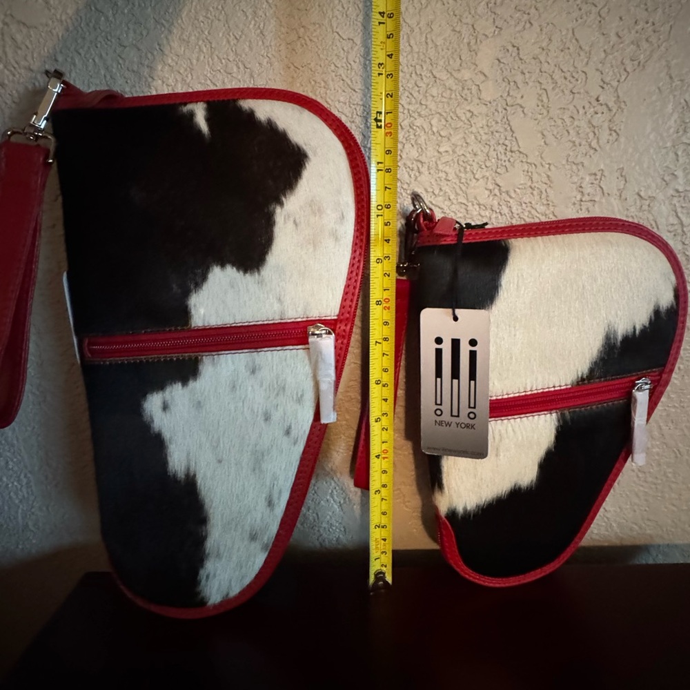 NWT Stylish Black, White and Red Genuine Leather Cowhide gun cases set - Picture 6 of 9